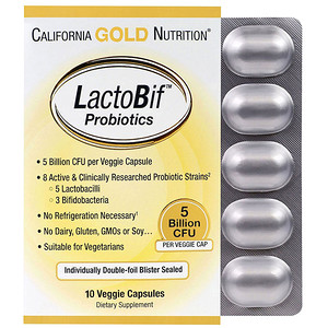 California Gold Nutrition, Пробиотики LactoBif, 5 млрд КОЕ, 10 овощных капсул