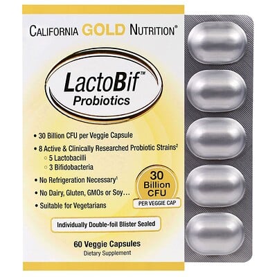 Фото LactoBif Probiotic, пробиотики, 30 млрд КОЕ, 60 растительных капсул