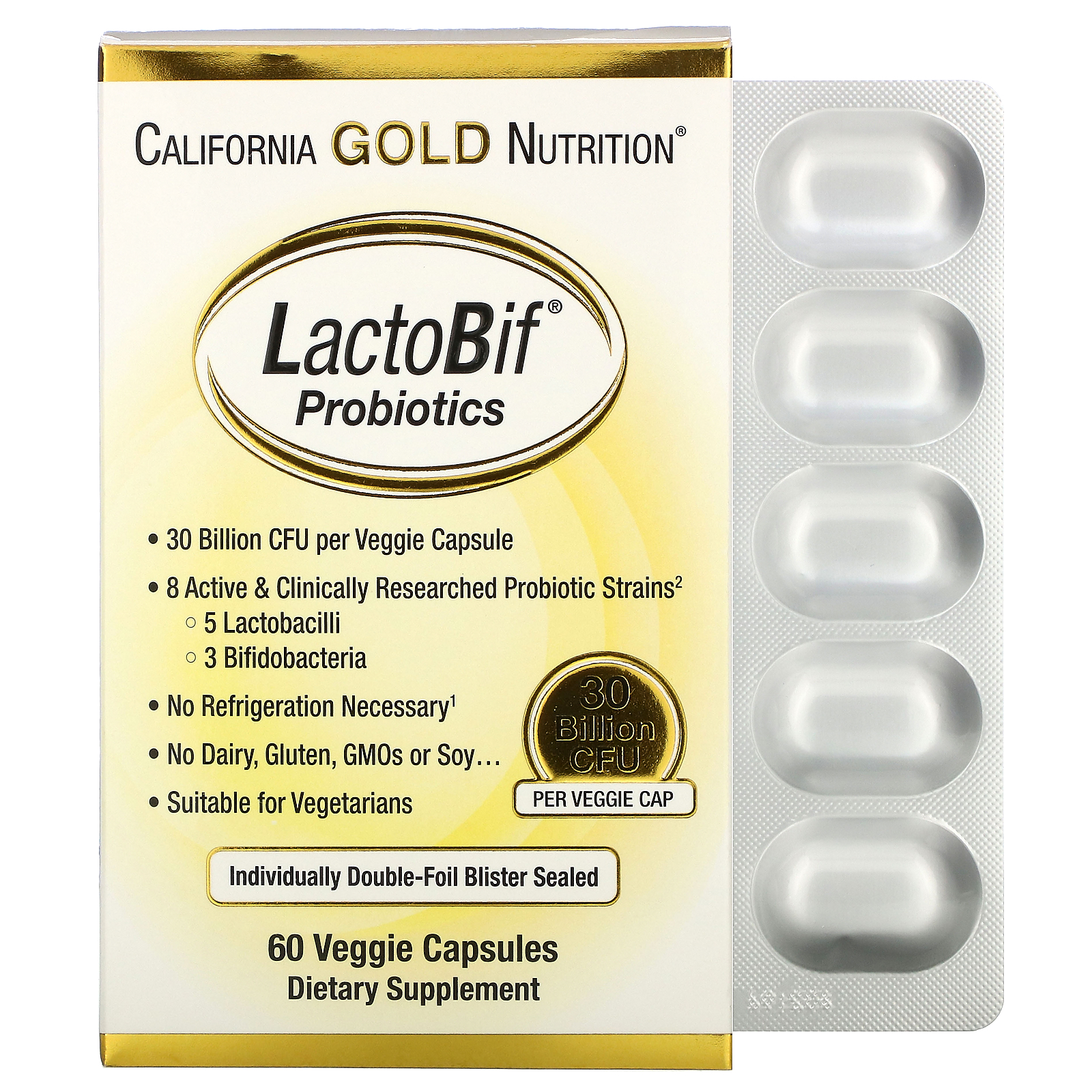 濕疹 營養素 California Gold Nutrition, LactoBif 益生菌，300 億菌落單位，60 粒素食膠囊