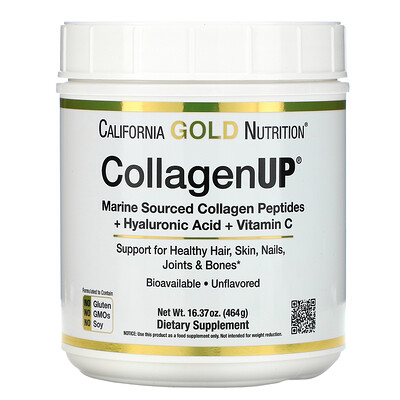 California Gold Nutrition CollagenUP, гидролизованный морской коллаген, гиалуроновая кислота и витамин C, без вкусовых добавок, 464 г (16,37 унции)