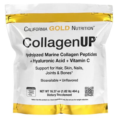 

California Gold Nutrition, CollagenUP, Hydrolyzed Marine Collagen Peptides with Hyaluronic Acid and Vitamin C, Unflavored, 16.37 oz (464 g)