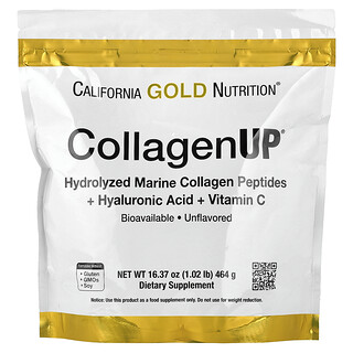 California Gold Nutrition, CollagenUp®, हाइड्रोलाइज़्ड मरीन कोलाजेन पेप्टाइड्स विद हाइलूरॉनिक एसिड और विटामिन सी, फ्लेवर रहित 464 g