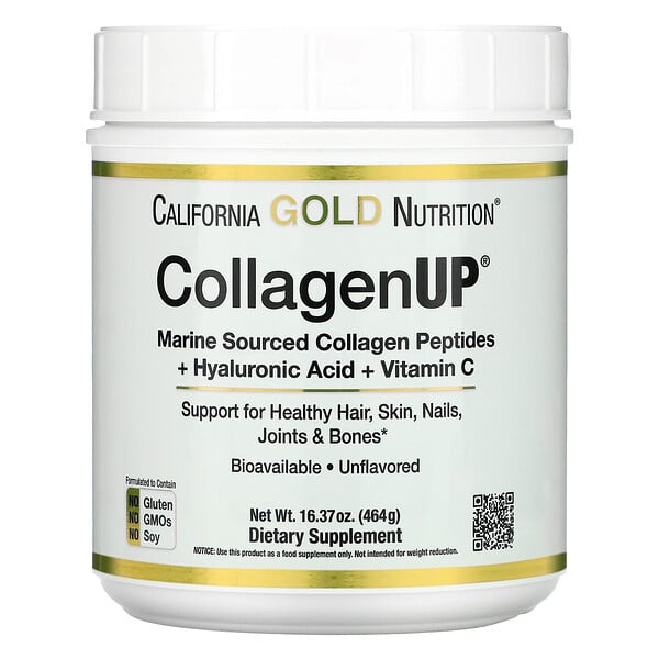 California Gold Nutrition, CollagenUP, морской гидролизованный коллаген, гиалуроновая кислота и витамин C, без вкусовых добавок, 464 г (16,37 унции)