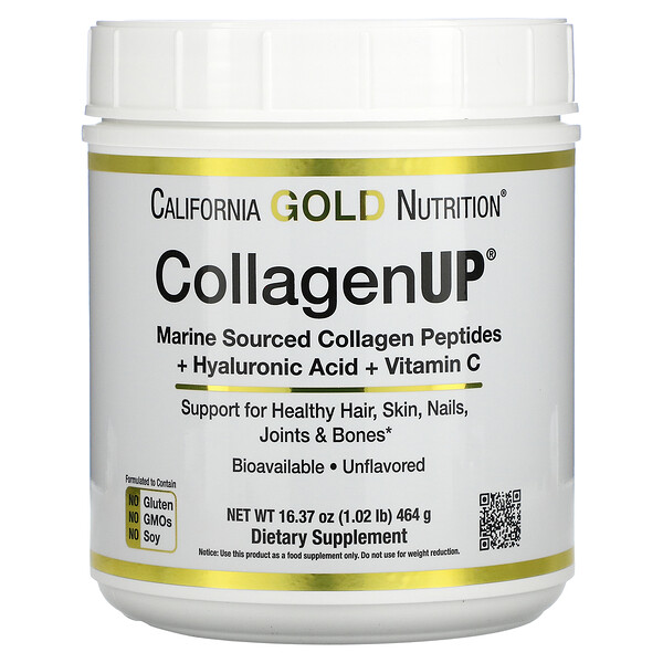 California Gold Nutrition, CollagenUP, 바다에서 얻은 하이드롤라이즈드콜라겐 + 히알루론산 + 비타민C, 무맛, 464g(16.37oz)