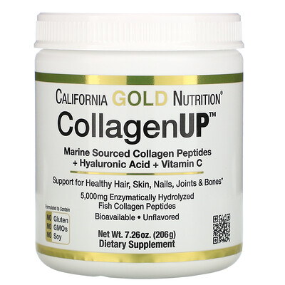 California Gold Nutrition CollagenUP, гидролизованный морской коллаген, гиалуроновая кислота и витамин C, без вкусовых добавок, 204 г (7,195 унции)