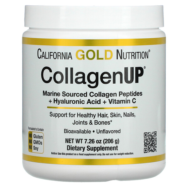 California Gold Nutrition, CollagenUP, Colágeno marino hidrolizado con ácido hialurónico y vitamina C, Sin sabor, 206 g (7,26 oz)