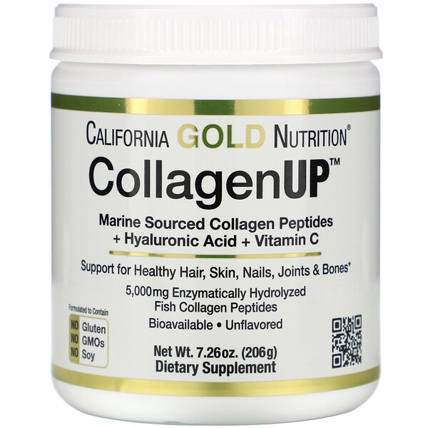 California Gold Nutrition, CollagenUP, 바다에서 얻은 콜라겐 + 하이알루론산 + 비타민 C, 무맛, 206g(7.26oz)