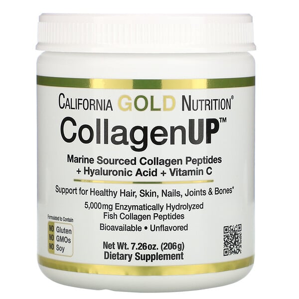 California Gold Nutrition, CollagenUP, морской гидролизованный коллаген, гиалуроновая кислота и витамин C, без вкусовых добавок, 206 г (7,26 унции)