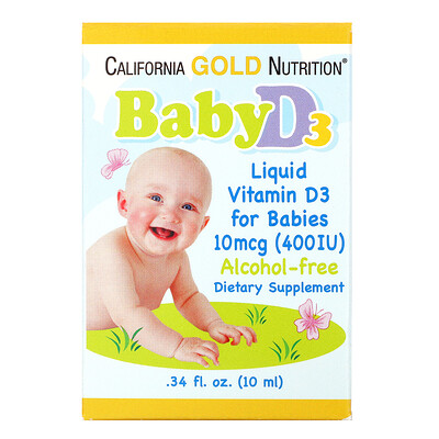 California Gold Nutrition Витамин D3 в каплях для детей, 400 МЕ, 10 мл (0,34 жидк. унции)