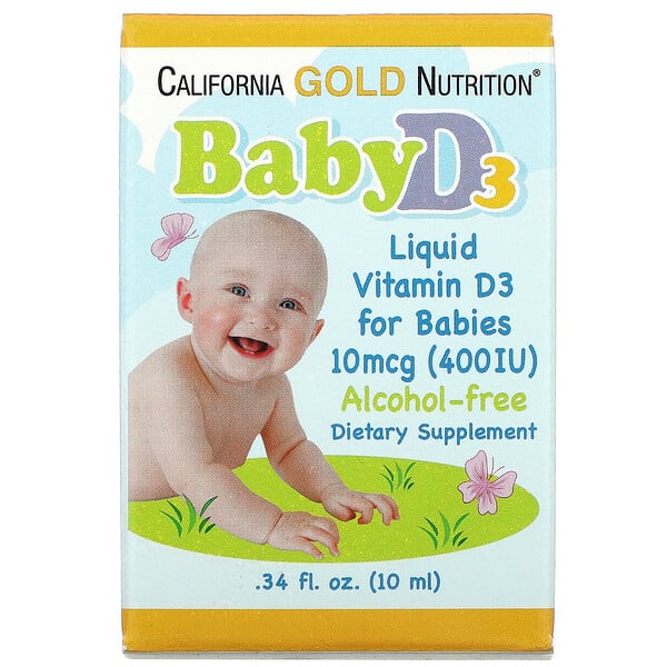 California Gold Nutrition, Baby Vitamin D3 Liquid, flüssiges Vitamin D3 für Babys, 10 mcg (400 IU), 10 ml (0,34 fl. oz.)