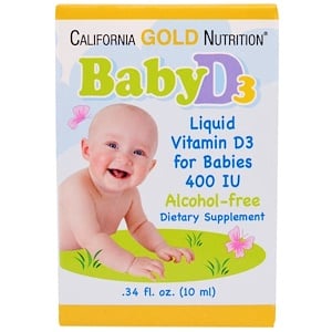 California Gold Nutrition, Витамин D3 в каплях для младенцев, 400 IU, 0.34 жидких унции (10 мл)