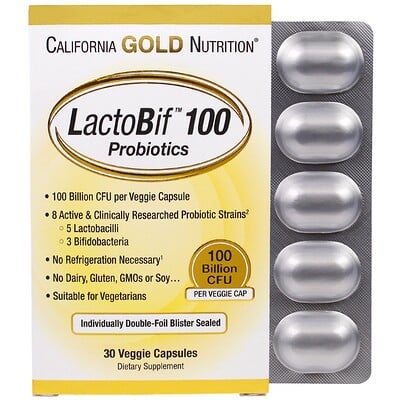 California Gold Nutrition LactoBif, пробиотики, 100 млрд КОЕ, 30 растительных капсул