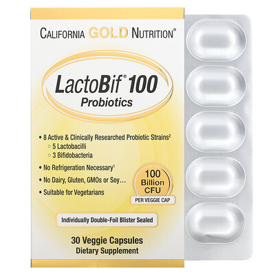 

California Gold Nutrition LactoBif 100 Probiotics 100 Billion CFU 30 Veggie Capsules