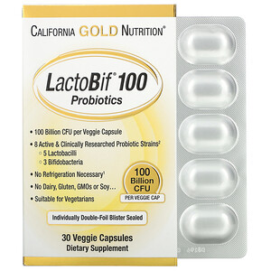 California Gold Nutrition, LactoBif, пробиотики, 100 млрд КОЕ, 30 растительных капсул