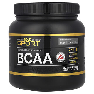 California Gold Nutrition, Sport, BCAA-poeder, AjiPure®, vertakte keten aminozuren met L-leucine, L-isoleucine en L-valine, 1 lb (454 g)