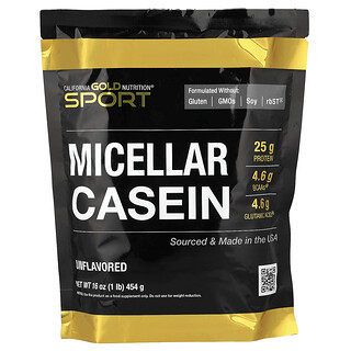California Gold Nutrition, Sport, Caseína Micelar, Sem Sabor, Absorção Lenta, 454 g (16 oz)