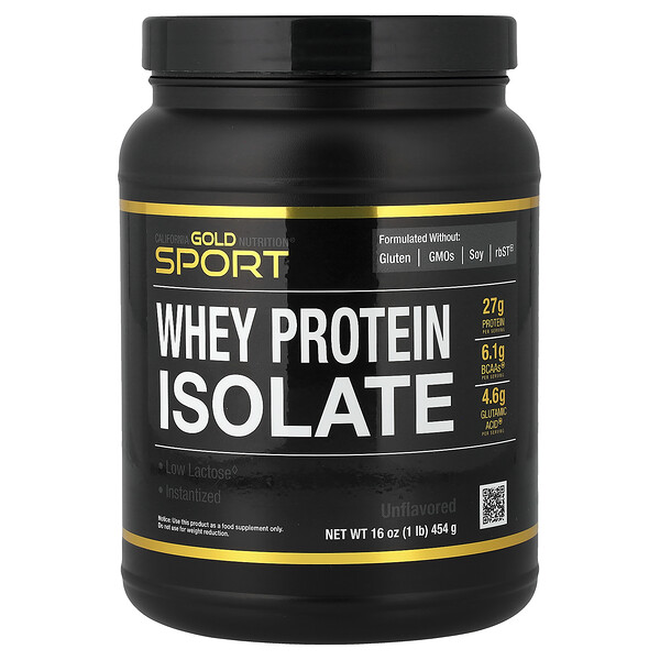 California Gold Nutrition Sport, Whey Protein Isolate, Unflavored, 1 lb (454 g)