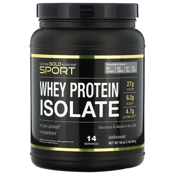 California Gold Nutrition, 100% Whey Protein Isolate, Unflavored, 100% Molkenproteinisolat, geschmacksneutral, 454 g (16 oz.)