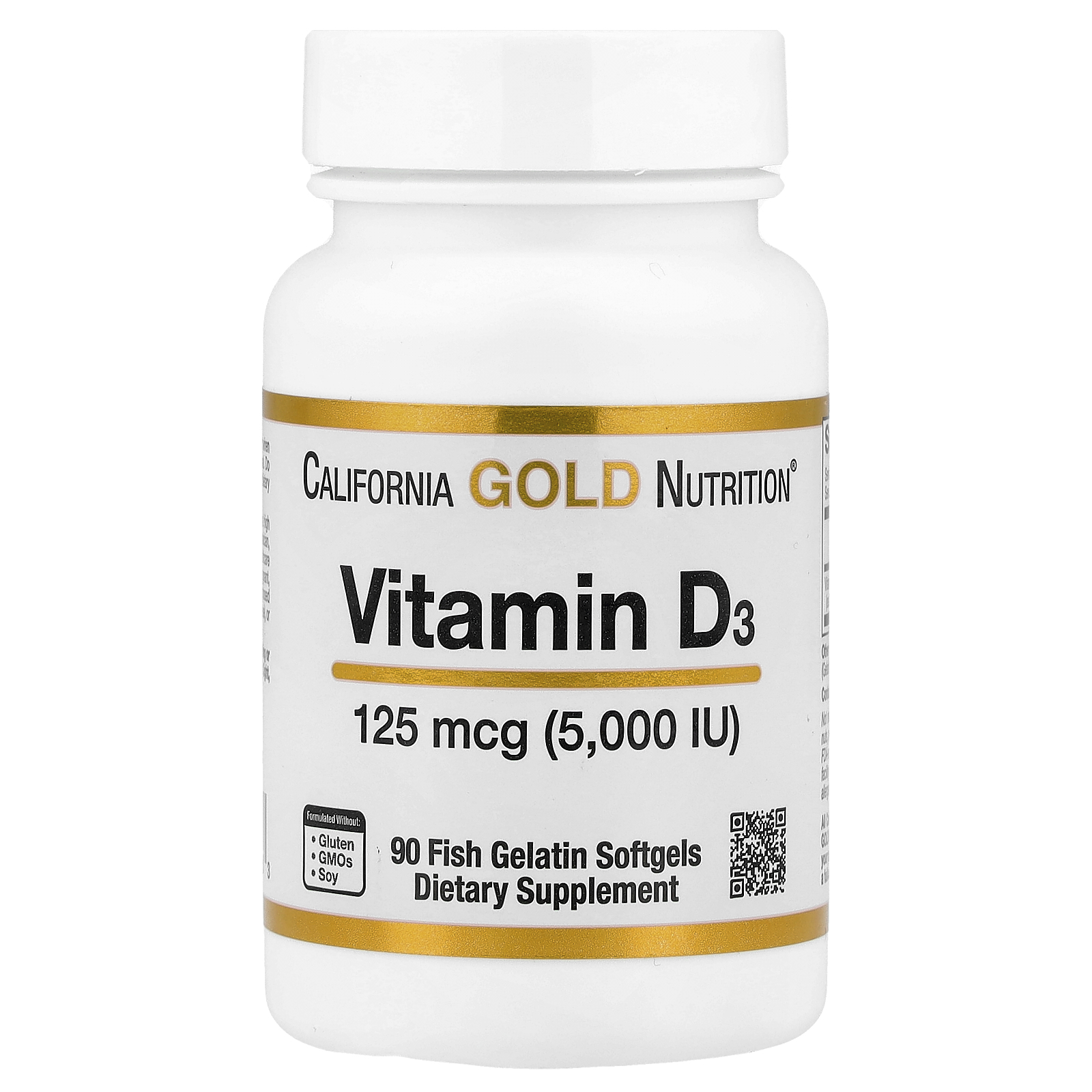 California Gold Nutrition (캘리포니아골드뉴트리션), 비타민D3, 125mcg(5,000IU), 피쉬 젤라틴 소프트젤 90정