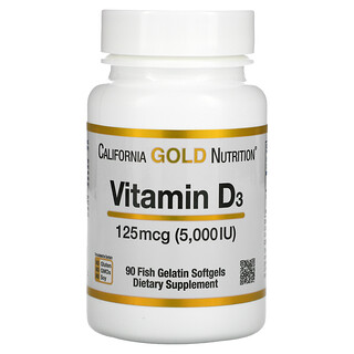 California Gold Nutrition, Vitamin D3, 125 mcg (5,000 IU), 90 Fish Gelatin Softgels