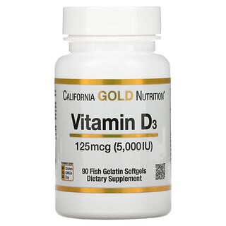 California Gold Nutrition, Vitamine D3, 125 µg (5000 IU), 90 capsules à enveloppe molle à base de gélatine de poisson