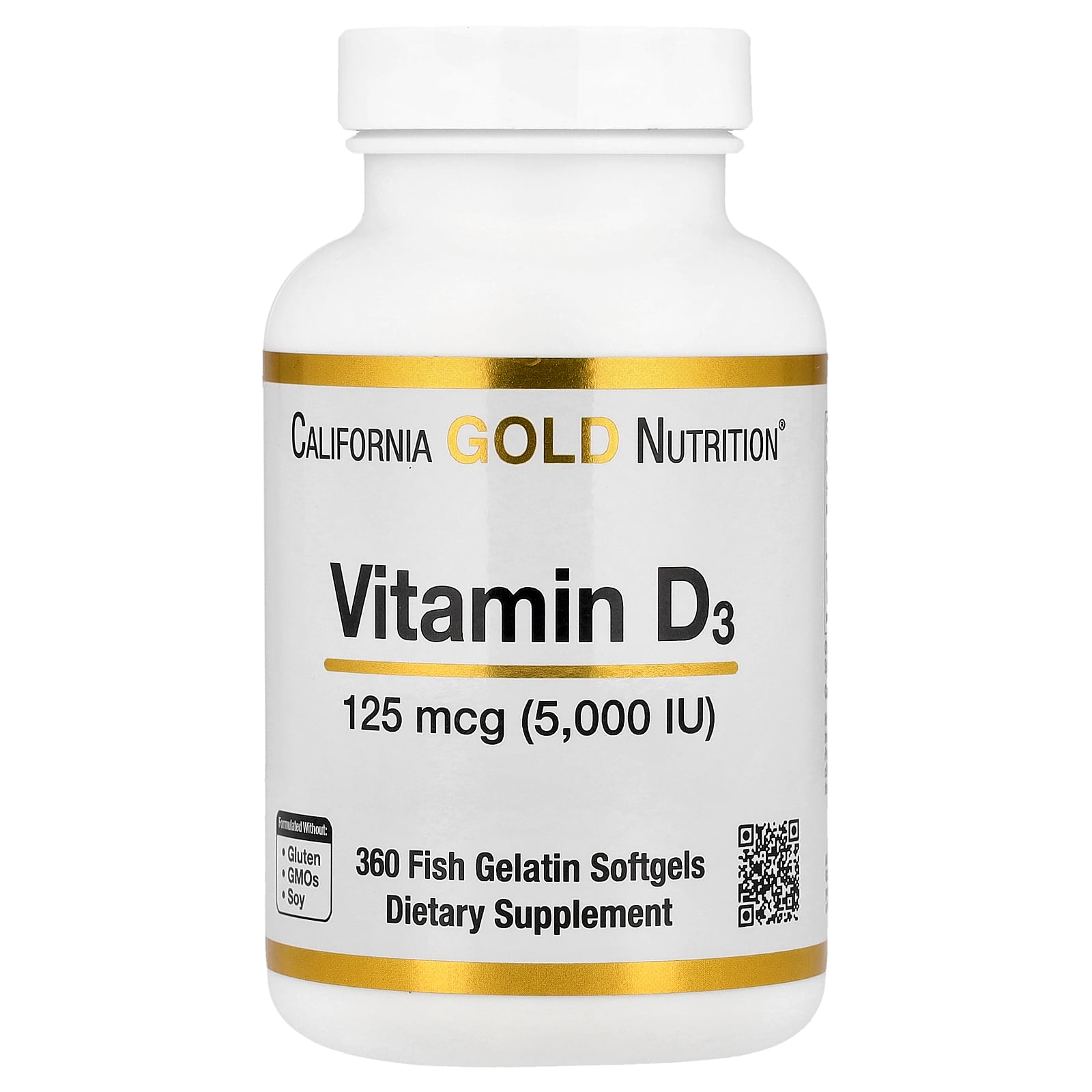 California Gold Nutrition (캘리포니아골드뉴트리션), 비타민D3, 125mcg(5,000IU), 피쉬 젤라틴 소프트젤 360정
