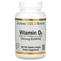 California Gold Nutrition, Vitamin D3, 125 mcg (5,000 IU), 360 Fish Gelatin Softgels