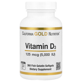 California Gold Nutrition, Vitamina D3, 125 mcg (5.000 UI), 360 capsule moi gelatină de pește