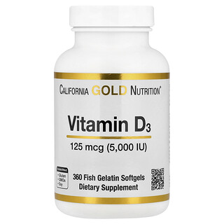 California Gold Nutrition, Vitamin D3, 125 mcg (5 000 IE), 360 softgels av fiskgelatin