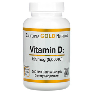 витамин D3, 125 мкг (5000 МЕ), 360 капсул из рыбьего желатина