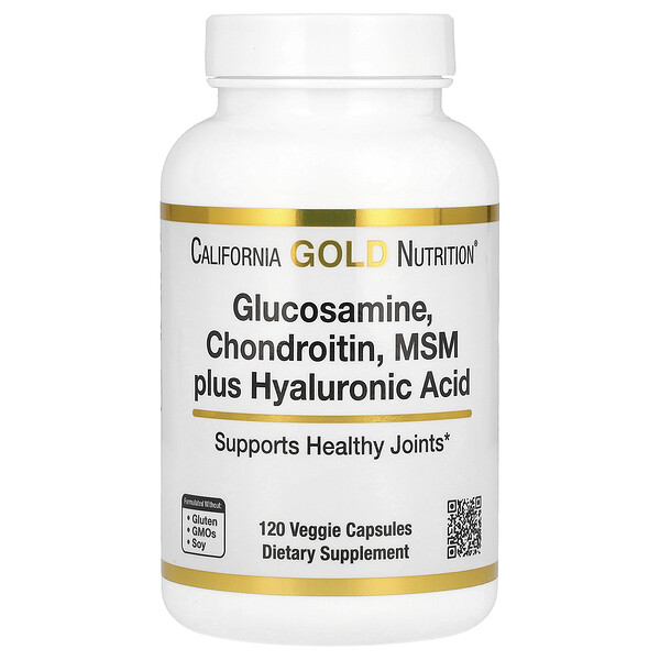 California Gold Nutrition Glucosamine, Chondroitin, MSM Plus Hyaluronic Acid, 120 Veggie Caps