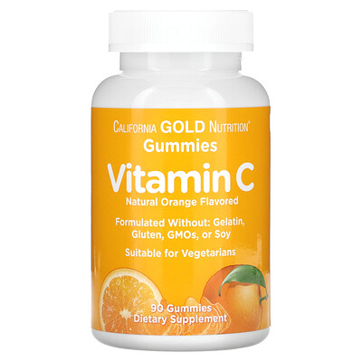 

California Gold Nutrition жевательные таблетки с витамином C натуральный апельсиновый вкус без желатина 90 жевательных таблеток