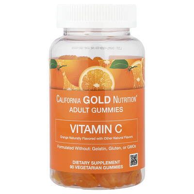 California Gold Nutrition, Gomitas de vitamina C con vitamina A 100 % proveniente del beta-caroteno, 90 gomitas vegetales