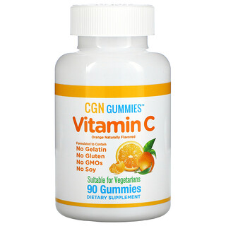 California Gold Nutrition, Gomitas con vitamina C, Sabor natural a naranja, Sin gelatina, 90 gomitas