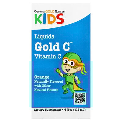 California Gold Nutrition, Kids Gold C™. vitamina C líquida para niños, Sabor a naranja, 118 ml (4 oz. líq.)