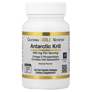 California Gold Nutrition, Óleo de Krill Antártico, Complexo de Fosfolipídios Ômega-3 com EPA, DHA e Astaxantina, Sabor Natural de Morango e Limão, 500 mg, 30 Cápsulas Softgel de Gelatina de Peixe