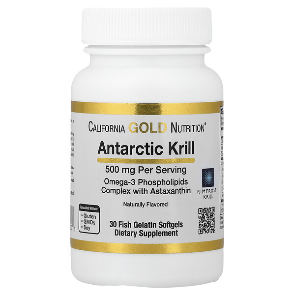 California Gold Nutrition Antarctic Krill Oil, Omega-3 Phospholipids Complex with EPA, DHA, and Astaxanthin, Natural Strawberry and Lemon, 500 mg, 30 Fish Gelatin Softgels