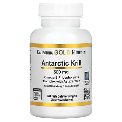 California Gold Nutrition масло антарктического криля, комплекс фосфолипидов из омега-3 с астаксантином, натуральный клубнично-лимонный вкус, 500 мг, 120 капсул