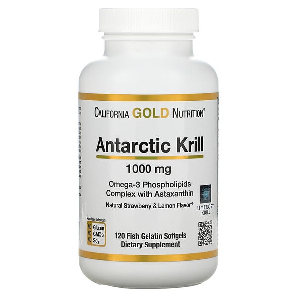 California Gold Nutrition, Minyak Kril Antartika, dengan Astaxanthin, RIMFROST, Rasa Stroberi & Lemon Alami, 1.000 mg, 120 Kapsul Gel Lunak Gelatin Ikan