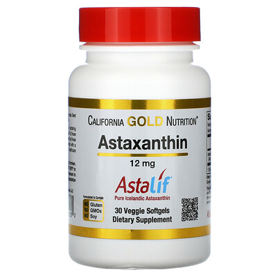 California Gold Nutrition астаксантин, чистый исландский продукт AstaLif, 12 мг, 30 растительных мягких таблеток