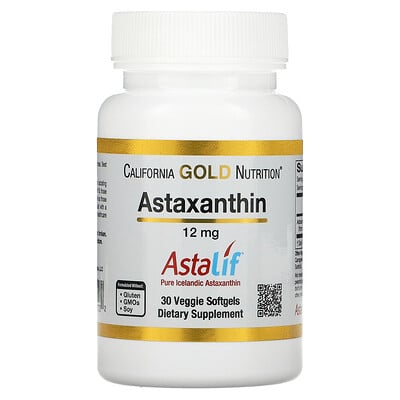 California Gold Nutrition астаксантин чистый исландский продукт AstaLif 12 мг 30 растительных мягких таблеток