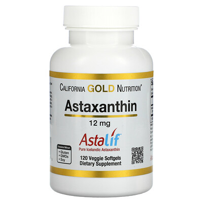 California Gold Nutrition AstaLif чистый исландский астаксантин 12 мг 120 растительных мягких таблеток
