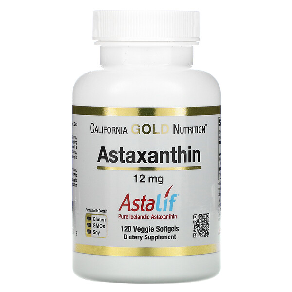 California Gold Nutrition, AstaLif, чистый исландский астаксантин, 12 мг, 120 растительных мягких таблеток