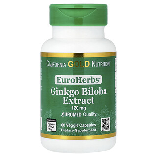 California Gold Nutrition, EuroHerbs™，银杏提取物，Euromed 质量，120 毫克，60 粒素食胶囊