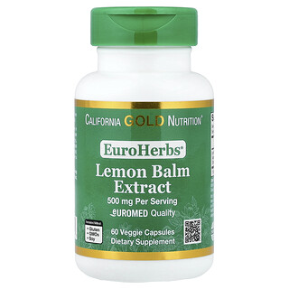 California Gold Nutrition, EuroHerbs™, ekstrakt z melisy, jakość Euromed, 500 mg, 60 kapsułek roślinnych