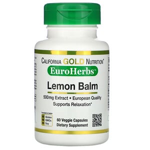 California Gold Nutrition, Lemon Balm Extract, European Quality, 500 mg, 60 Veggie Caps