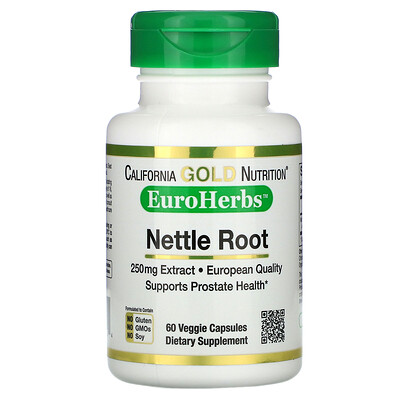 

California Gold Nutrition EuroHerbs, экстракт корня крапивы, 250 мг, 60 растительных капсул