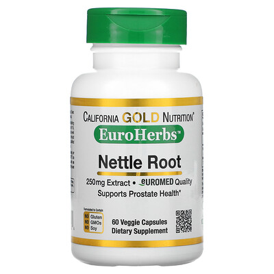 California Gold Nutrition EuroHerbs экстракт корня крапивы европейское качество 250 мг 60 вегетарианских капсул