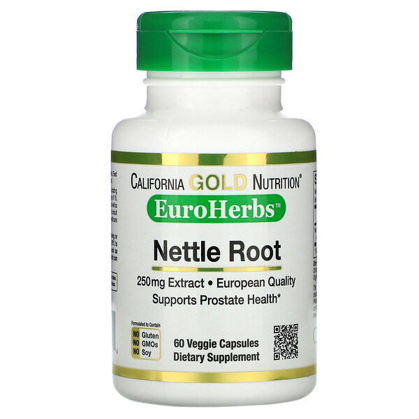 California Gold Nutrition, Nettle Root Extract, Brennnessel-Wurzelextrakt, EuroHerbs, 250 mg, 60 vegetarische Kapseln