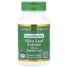 EuroHerbs™, екстракт листя маслини, якість Euromed, 500 мг, 60 рослинних капсул